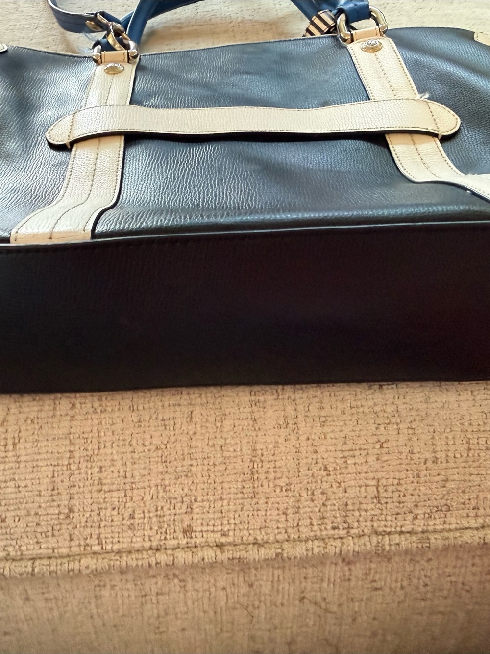 Henri Bendel Color Block Black and White Tote Bag with Blue Handles Minor wear - Picture 8 of 16